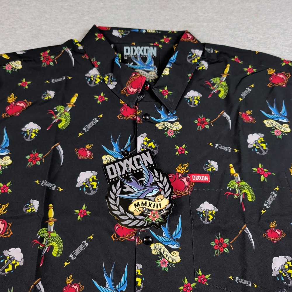 Dixxon Flannel Co The Flasher Tattoo Print Short Sleeve Shirt Black 5X NEW